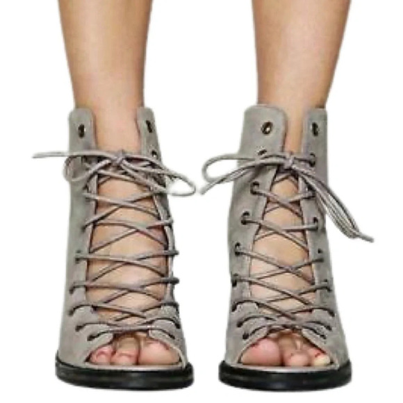Jeffrey Campbell For Free People Cors Lace Up Suede Booties Heels Shoes Size 8 - Picture 4 of 16